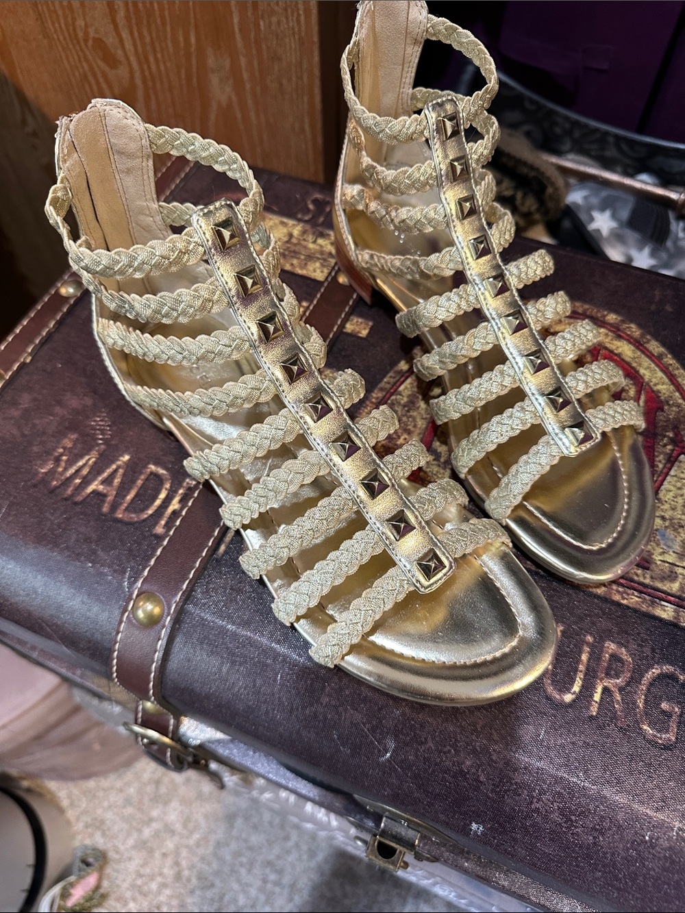 Marc Fisher Braided Studded Gladiator Sandals - Gold